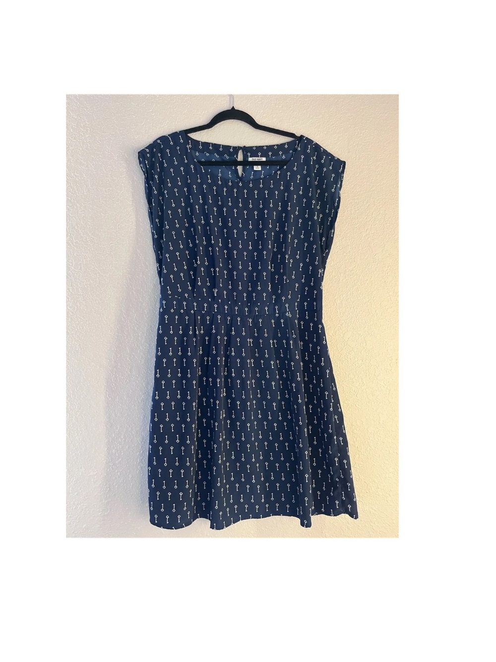 Old Navy Navy White Key Print Fit & Flare Dress Sleeveless Round Neck L